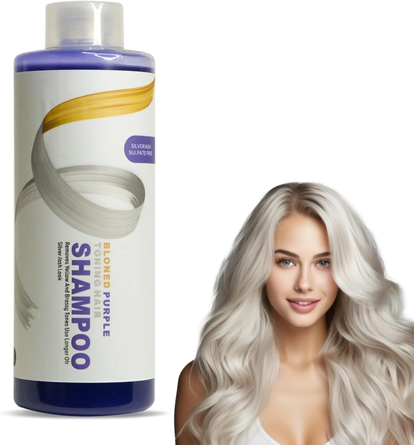 شامپو نقره ای Zyngkp حجم 500 میلی لیتر، شامپو موی بنفش روشن کننده برای موهای دکلره شده، پلاتینه، بلوند، نقره ای، خاکستری و سفید، بدون زردی، ضد زردی، برای آقایان و بانوان
