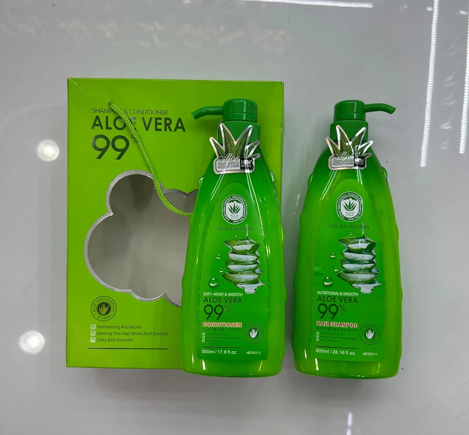 مجموعه مراقبت از مو حاوی آلوئه ورا 99% طبیعی – شامپو 800 میلی لیتر و نرم کننده 500 میلی لیتر | آبرسان، صاف کننده و مغذی برای موهای نرم و ابریشمی – مناسب برای انواع مو