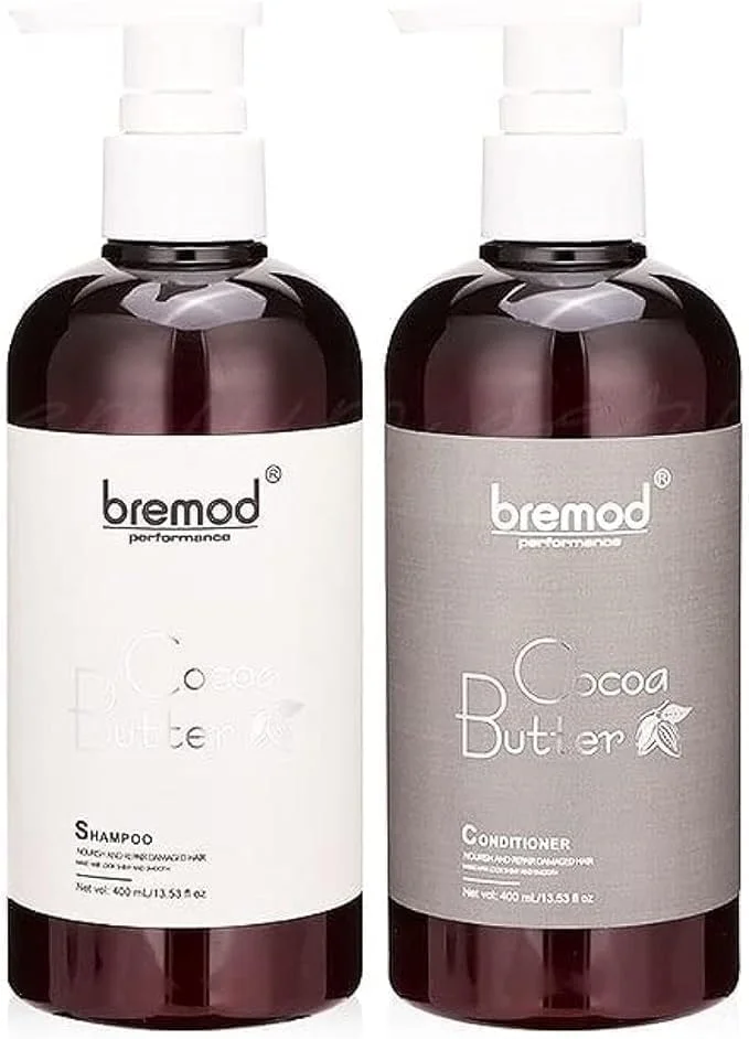 شامپو و نرم کننده کره کاکائو AHSHAB AND SAFFRAN Bremod، تغذیه و ترمیم موهای آسیب دیده، 400 میلی لیتر (شامپو و نرم کننده)