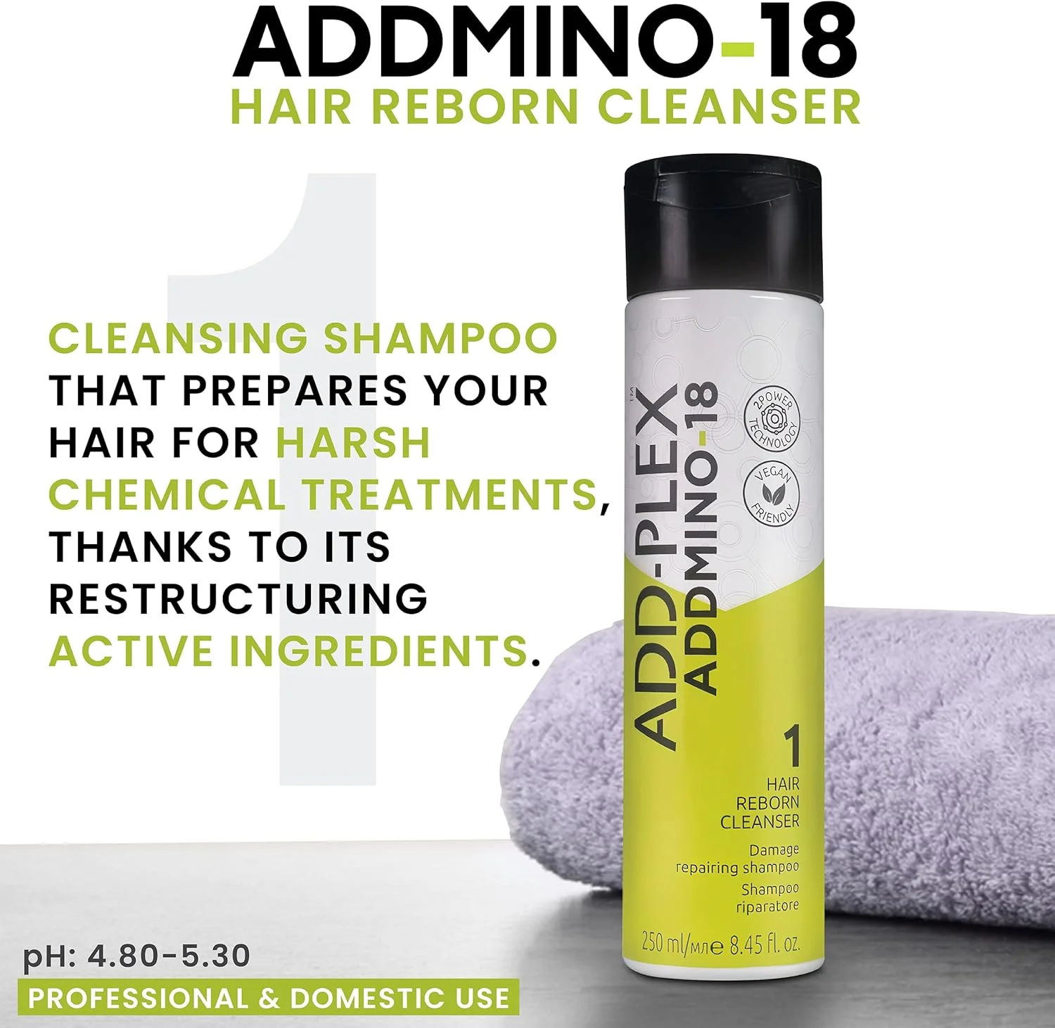 شامپو مو 18 ADDMINO برای موهای آسیب دیده - پاک کننده طبیعی احیا کننده مو برای زنان - ترمیم کننده و مغذی - شامپو زنانه برای موهای خشک حاوی آمینو اسید - مناسب برای انواع مو 250 میلی لیتر