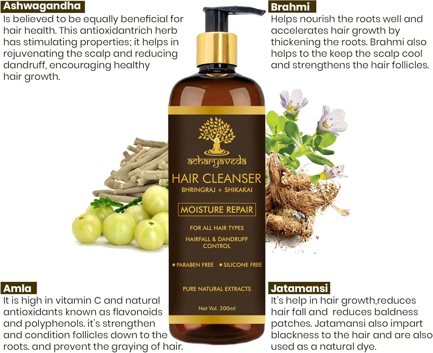 شامپو پاک کننده مو آچاریاودا برینگاراج و شیکاکای (200 میلی لیتر، پاک کننده مو آچاریاودا)