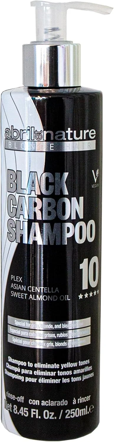 شامپو کربن سیاه abril et nature برای موهای زرد، رنگ شده یا خاکستری، محافظت و ترمیم کننده، رطوبت و نرمی و درخشندگی ماندگار، 250 میلی لیتر