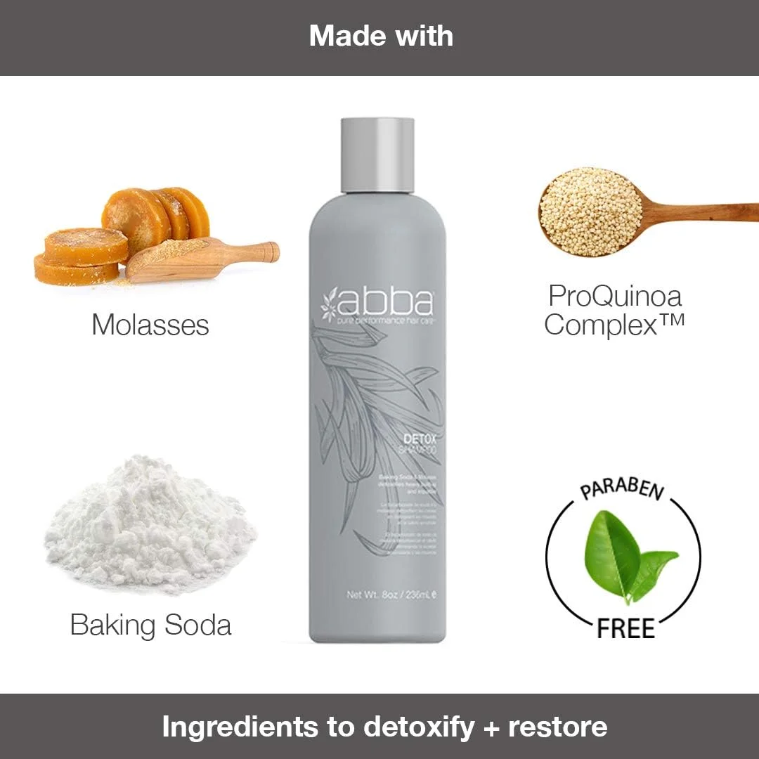 شامپو سم زدای خالص ABBA - جوش شیرین و مول - سم زدایی تجمع و ناخالصی های سنگین - بازگرداندن نرمی طبیعی و تعادل اصلی - پاک کننده مو - افزایش حجم - 236 میلی لیتر