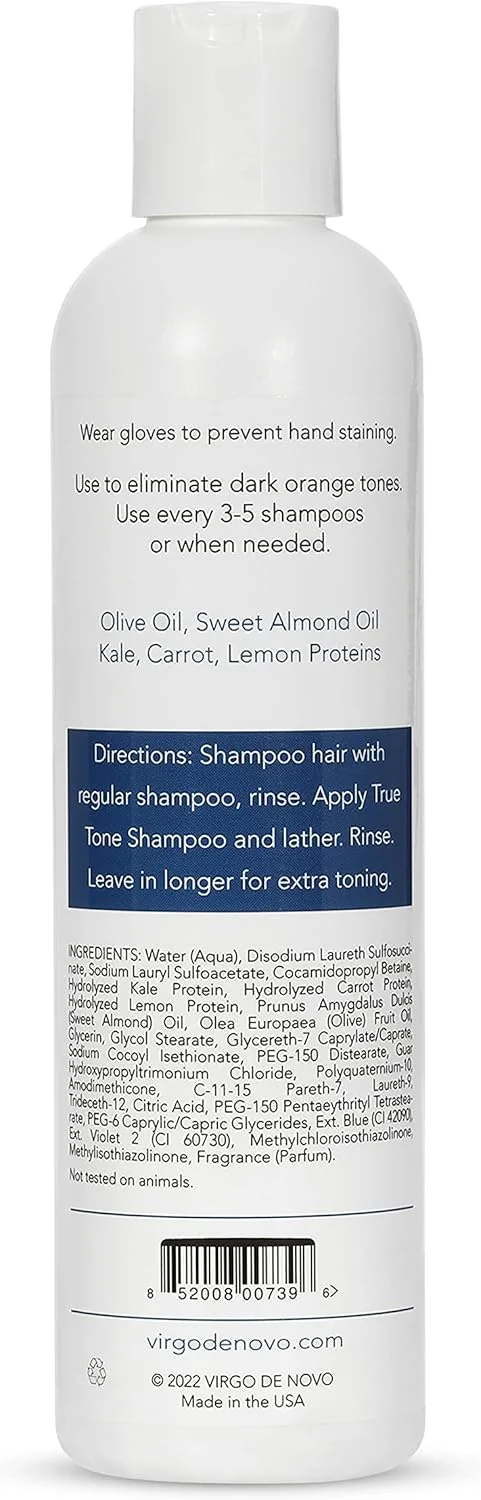 (237ml) - شامپو تونینگ آبی تیره True Tone: وگان، بدون سولفات، بدون سدیم کلرید، شامپو تونینگی که فورا رنگ های نارنجی تیره ناخواسته را بدون خشک کردن موهای شما از بین می برد. (2...