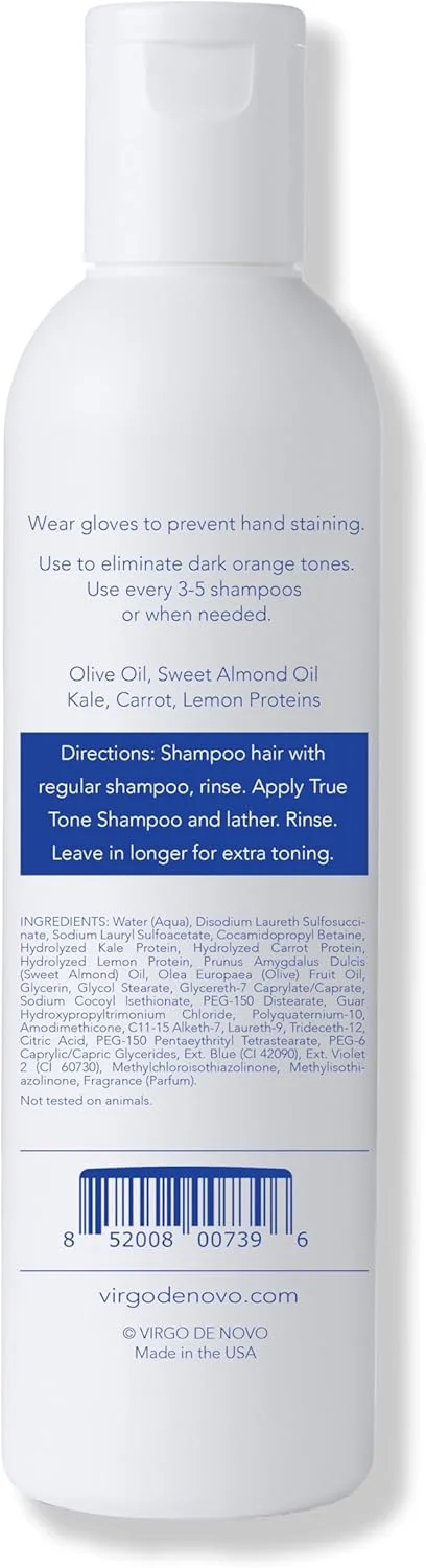 (237ml) - شامپو تونینگ آبی تیره True Tone: وگان، بدون سولفات، بدون سدیم کلرید، شامپو تونینگی که فورا رنگ های نارنجی تیره ناخواسته را بدون خشک کردن موهای شما از بین می برد. (2...