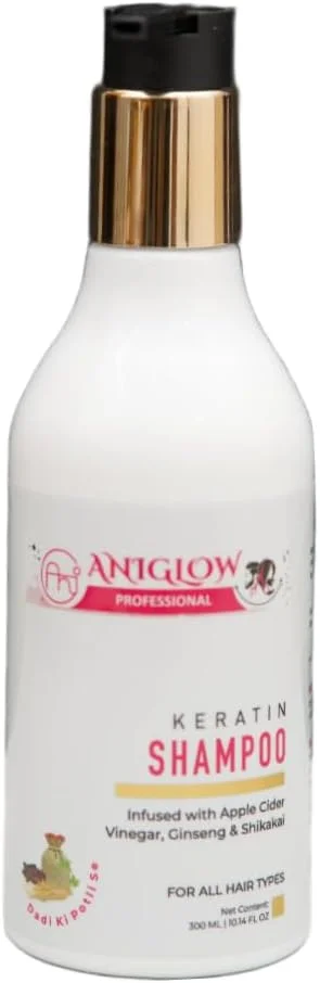 شامپو کراتین حرفه ای آنیگلو غنی شده با سرکه سیب، جینسینگ و شیکاکای (300 میلی لیتر)