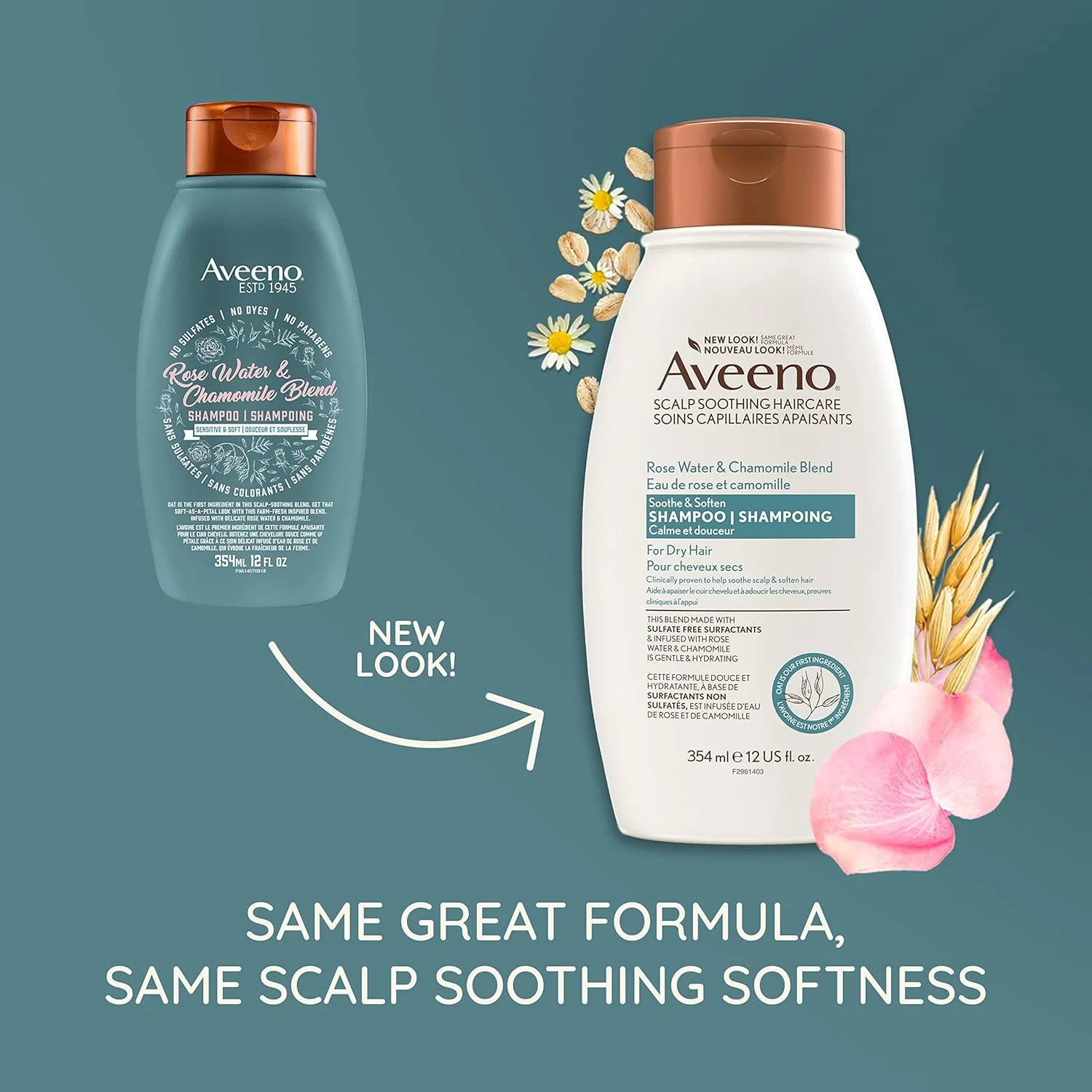 شامپو گلاب و بابونه Aveeno برای موهای خشک، آبرسان، 354 میلی لیتر