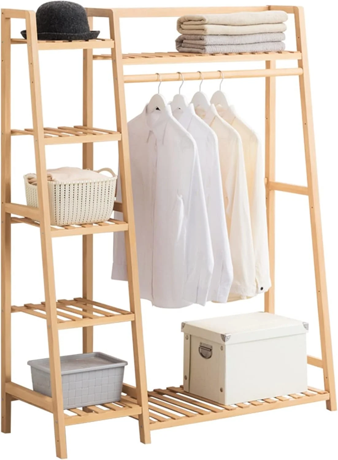 کمد لباس چوبی SKYRRA، ارتقا یافته، ضخیم، چند منظوره، دارای لایه های جداکننده برای نگهداری لباس و آویز لباس محکم