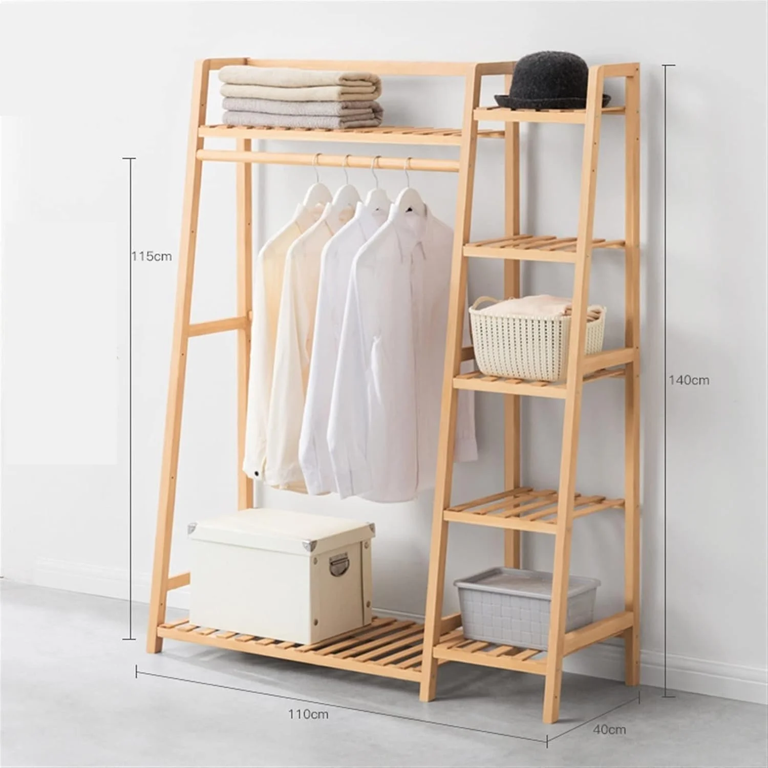 کمد لباس چوبی SKYRRA، ارتقا یافته، ضخیم، چند منظوره، دارای لایه های جداکننده برای نگهداری لباس و آویز لباس محکم