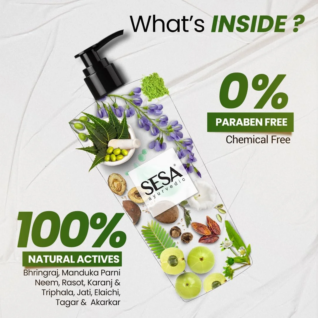 شامپو دارویی آیورودا Sesa کنترل ریزش مو شامپو ضد شوره سر غنی شده با 17 گیاه دارویی آیورودا موهای صاف و براق برای آقایان و بانوان (500 میلی لیتر (بسته 2 عددی))