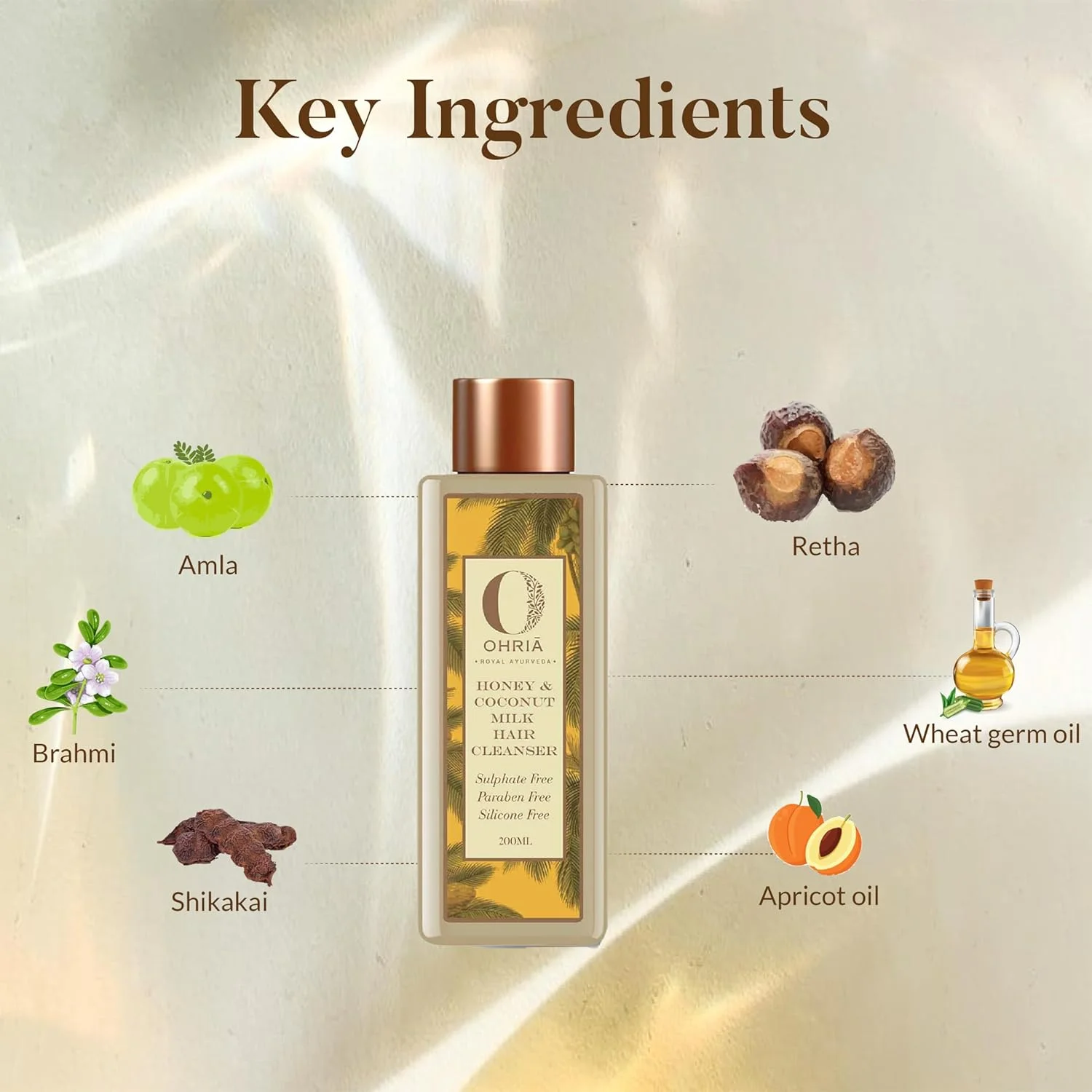 شوینده مو شیر نارگیل و عسل آیورودا اوریا | فاقد سولفات، پارابن و سیلیکون | مواد آیورودا | آبرسان و احیا کننده موهای خشک و آسیب دیده | مناسب برای انواع مو | 50 میلی لیتر