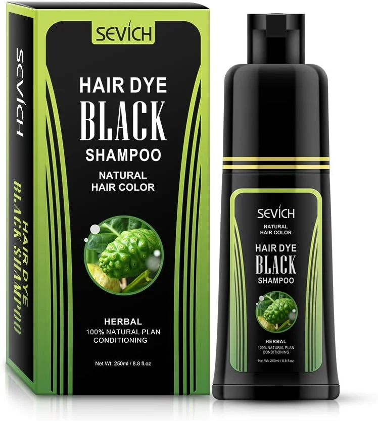 شامپو رنگ موی مشکی - رنگ موی فوری مشکی SEVICH، شامپو مو با عصاره نونی، نرم کننده ترمیم کننده استحکام مو، پوشش موهای سفید، 250 میلی لیتر