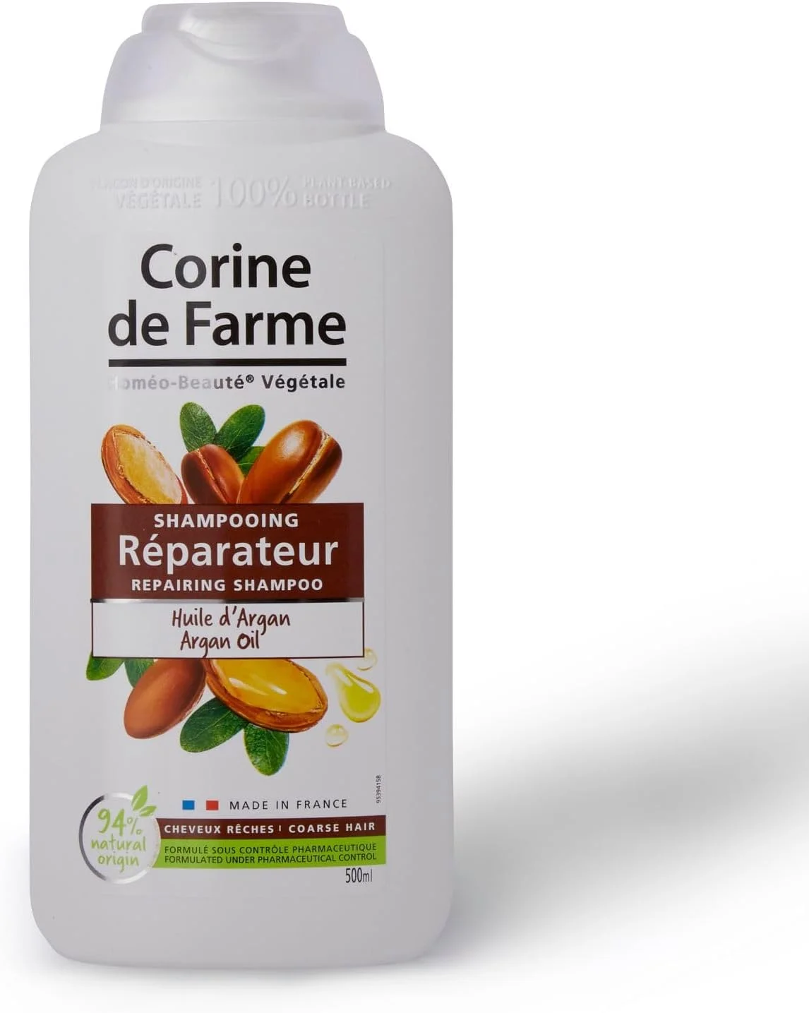کورین دو فارم - شامپو ترمیم کننده حاوی روغن آرگان - باز کننده گره، پاک کننده و مغذی موهای خشک و آسیب دیده - زیبایی پاک ساخت فرانسه - 500 میلی لیتر