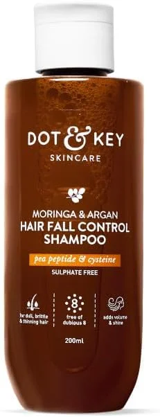 شامپو کنترل ریزش مو دات اند کی حاوی مورینگا و آرگان، پپتید نخود و سیستئین | بدون سولفات و پارابن | مناسب موهای کدر و نازک | 200 میلی لیتر