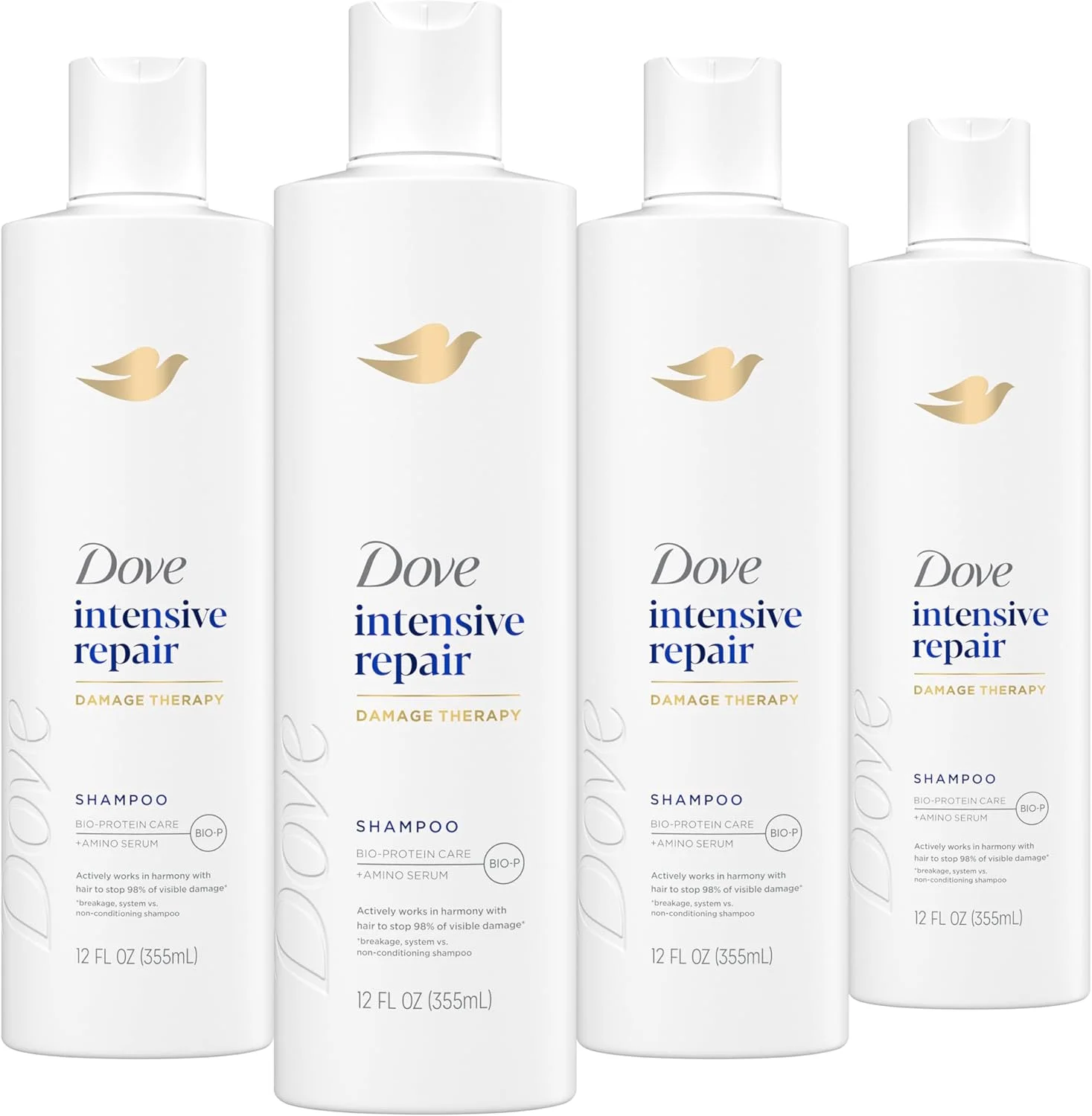 شامپو ترمیم کننده قوی موهای آسیب دیده Dove Nutritive Solutions، فرمول 4 عددی برای موهای خشک و آسیب دیده حاوی کراتین، 355 میلی لیتر