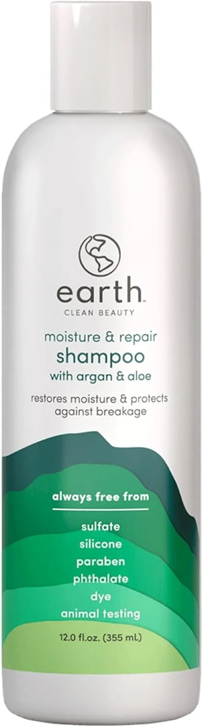 شامپو ترمیم کننده و مرطوب کننده مو Earth - شامپو مرطوب کننده با آرگان و آلوئه ورا - ترمیم کننده آسیب دیدگی و رطوبت رسان - مناسب برای موهای رنگ شده - 355 میلی لیتر