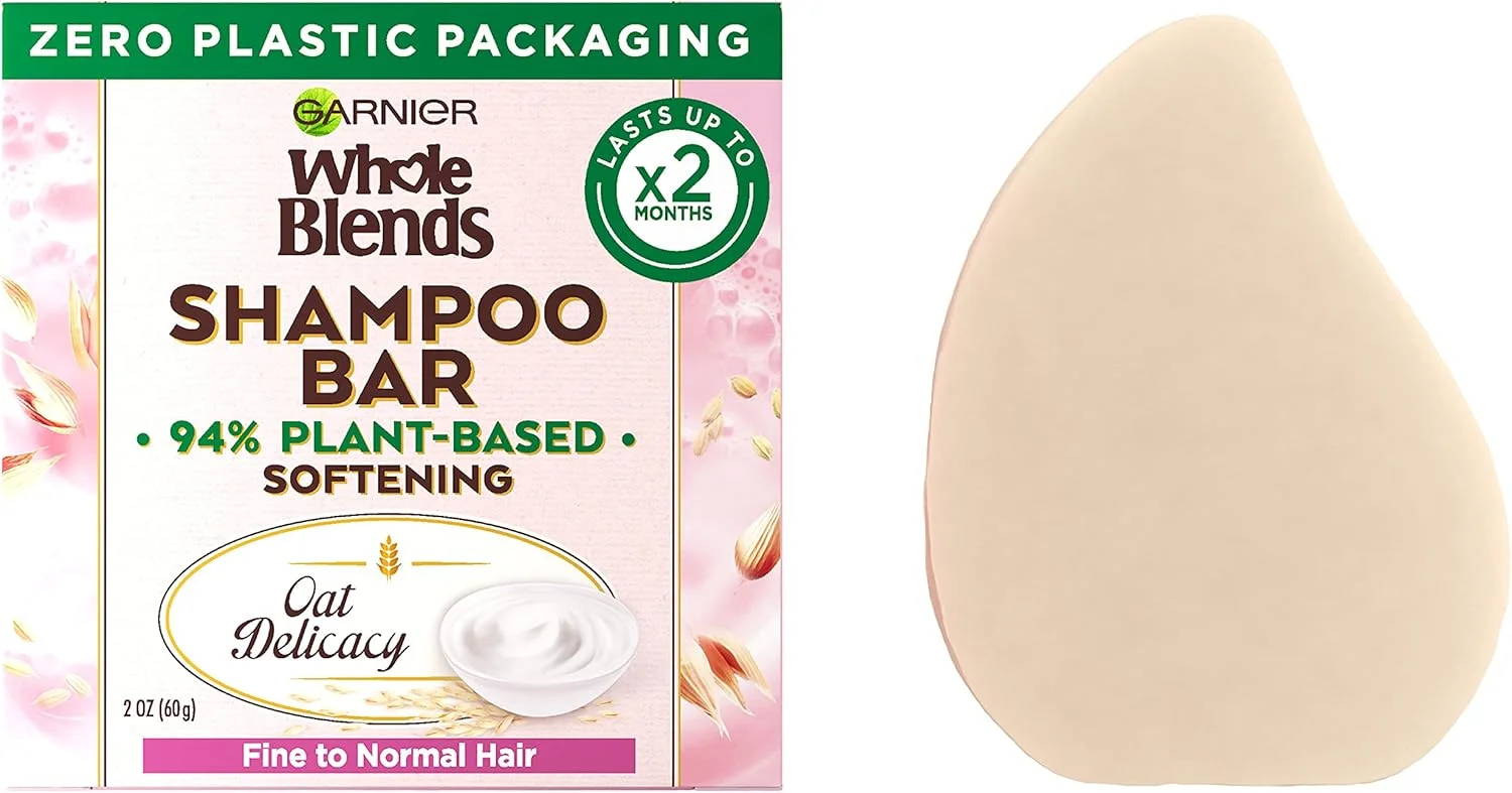 شامپو بار نرم کننده موهای معمولی تا نازک Garnier Whole Blends، لطافت جو دوسر، 56 گرم، 1 عدد (بسته بندی ممکن است متفاوت باشد)