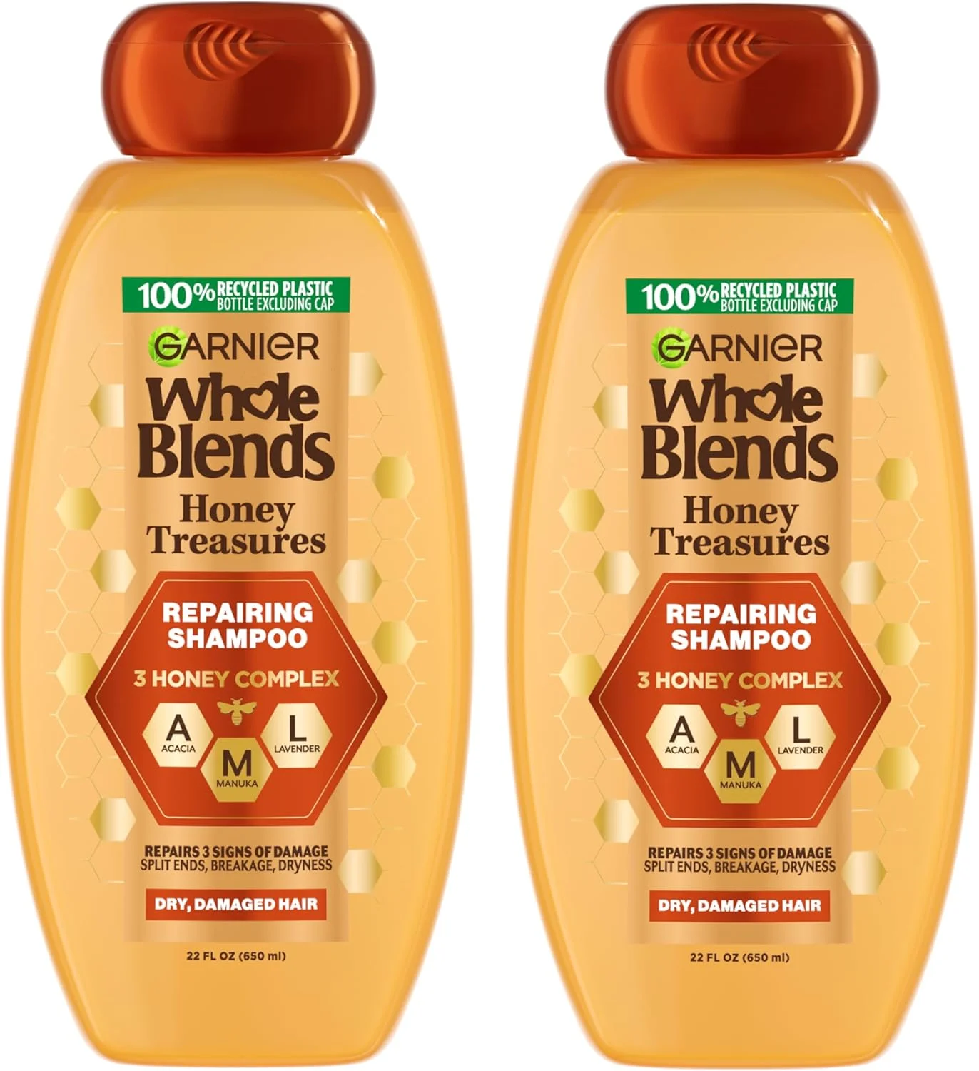شامپو ترمیم کننده مو گارنیه Whole Blends با عصاره عسل، مناسب موهای خشک و آسیب دیده، 650 میلی لیتر، بسته 2 عددی (بسته بندی ممکن است متفاوت باشد)
