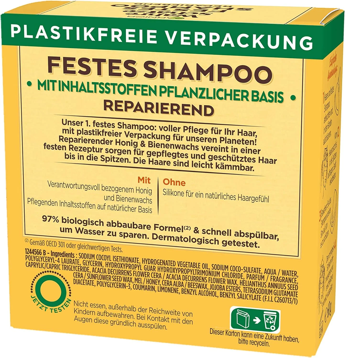 شامپو جامد گنجینه های عسل Garnier True Treasures با موم زنبور عسل، برای موهای آسیب دیده و شکننده، فرمول زیست تخریب پذیر، وگان، بسته 1 عددی شامپو جامد گنجینه های عسل Garnier True Treasures با موم زنبور عسل، برای موهای آسیب دیده و شکننده، فرمول زیست تخریب پذیر، وگان، بسته 1 عددی