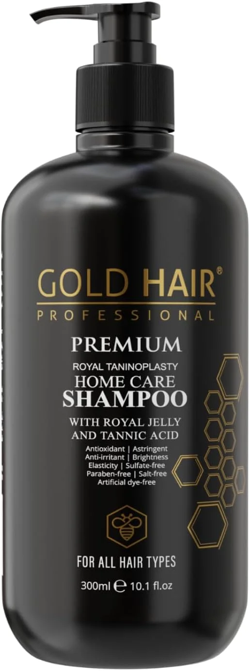 شامپو مو طلایی 300 میلی لیتر | ژل رویال ممتاز | آنتی اکسیدان | قابض | ضد تحریک | درخشندگی | خاصیت ارتجاعی | بدون سولفات | بدون پارابن | بدون نمک | بدون رنگ مصنوعی