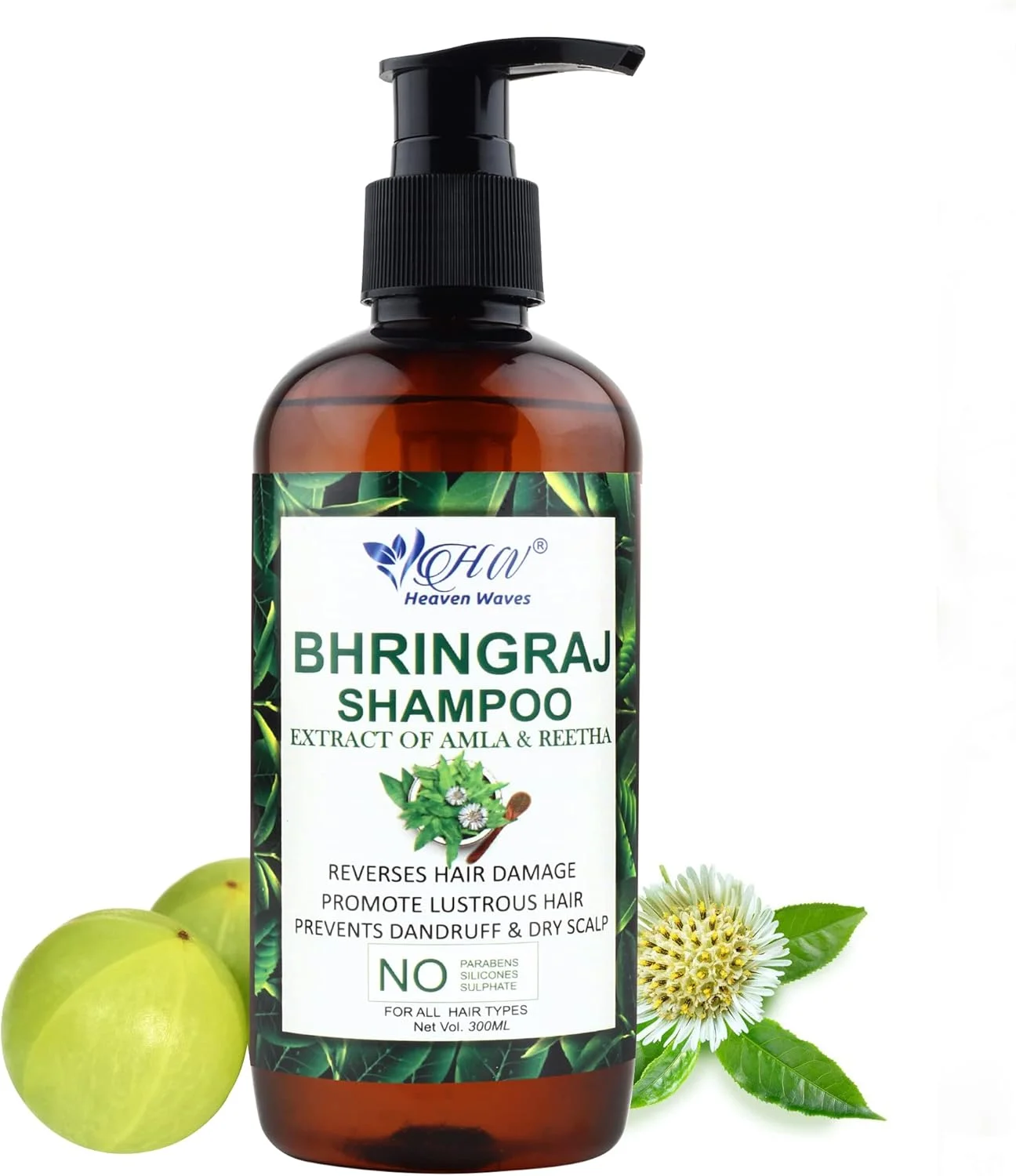 شامپو برینگراج Heaven Waves، حاوی برینگراج و آملا | برای کنترل ریزش مو | مناسب آقایان و بانوان | جلوگیری از شکستگی و آسیب مو
