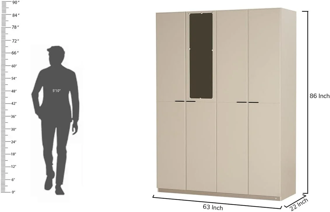 کمد لباس 4 درب رویال اوک مدل Oliver - روکش براق و زیبا | طراحی مدرن | ام دی اف بادوام | فضای ذخیره سازی فراوان | ایستاده