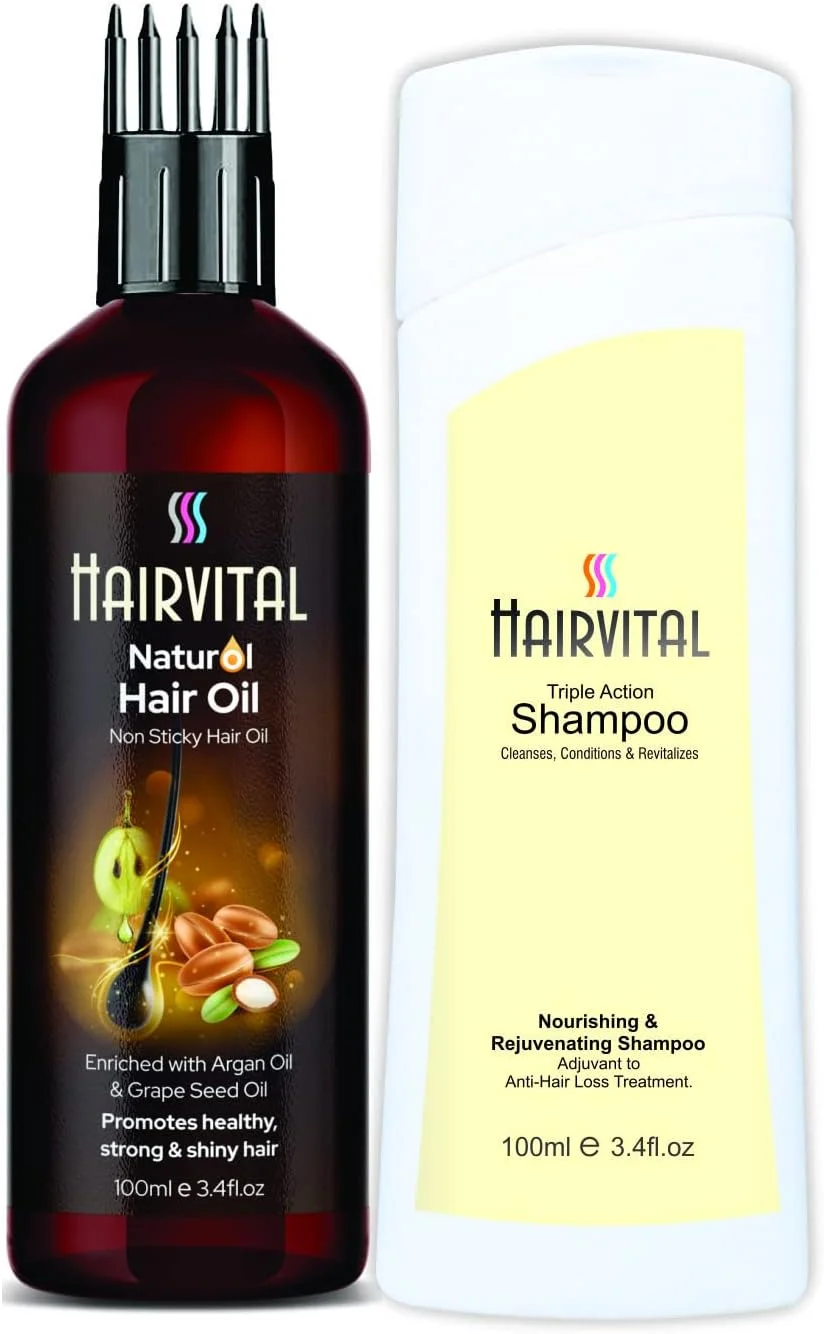 شامپو احیا کننده هیرویتال و روغن موی طبیعی، ترکیبی برای مراقبت از مو با آلوئه ورا، روغن جوجوبا، روغن آرگان و روغن هسته انگور، آسیب مو را به حداقل می رساند و به موهای کدر، خشک و وز درخشش می بخشد