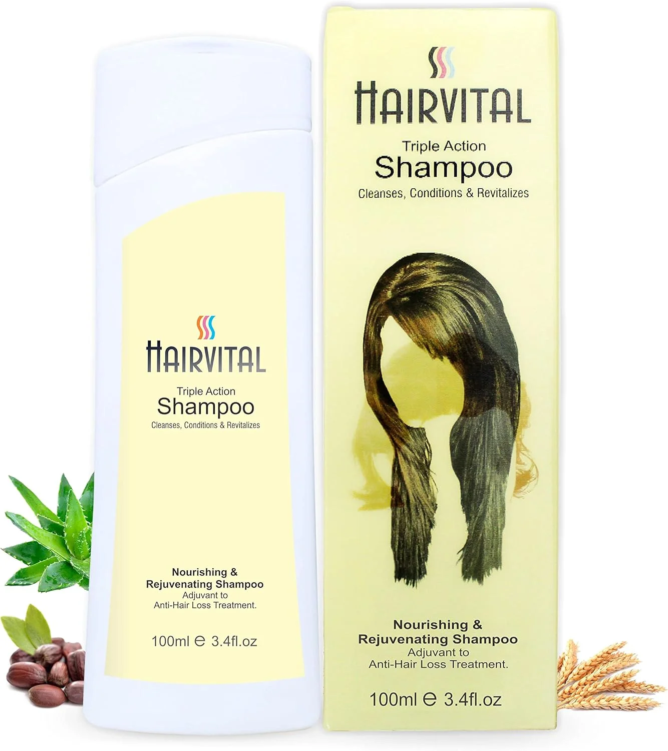 شامپو سه گانه هیرویتال با خواص آلوئه ورا، روغن جوجوبا و ویتامین E (100 میلی لیتر)