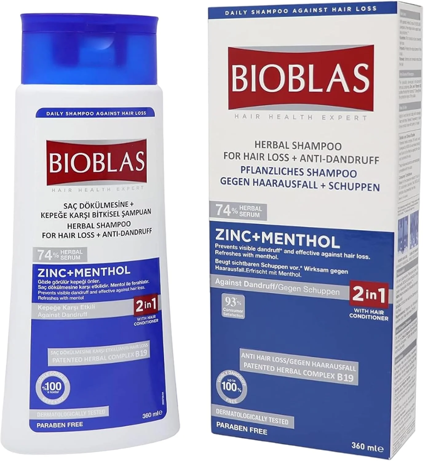 شامپو مو زینک و منتول Bioblas HALLEY - شامپو پاک کننده ضد شوره و ضد ریزش مو - شامپو نعناع تازه برای ریزش مو و تسکین پوست سر - بدون عطر، غنی از ویتامین ها - مناسب برای انواع مو