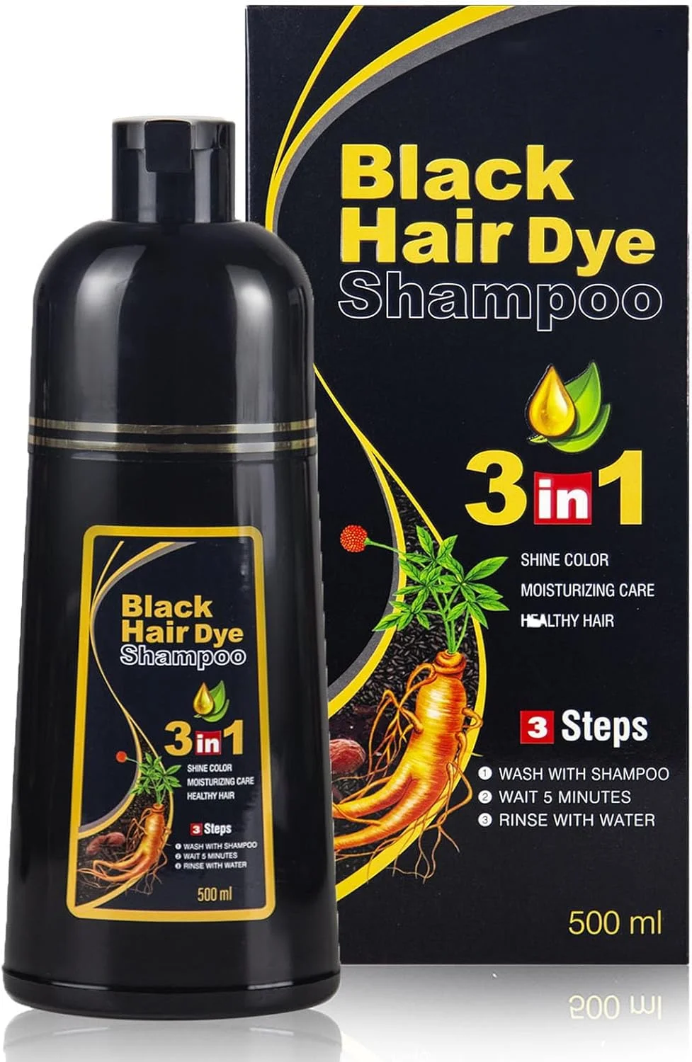 شامپو رنگ موی مشکی مِیدو هانوکا برای موهای سفید، شامپو رنگ مو برای زنان و مردان 3 در 1 - پوشش 100% موهای سفید - شامپو رنگ مو با مواد گیاهی در عرض چند دقیقه 500 میلی لیتر