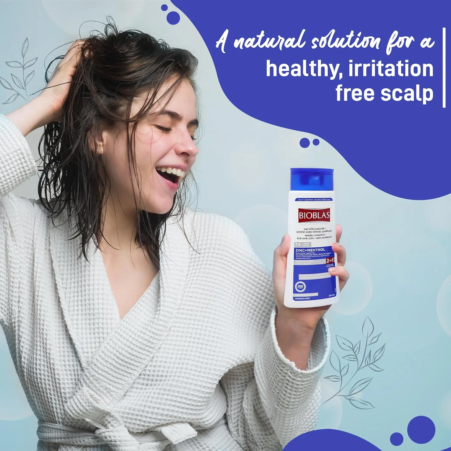 شامپو مو زینک و منتول Bioblas HALLEY - شامپو پاک کننده ضد شوره و ضد ریزش مو - شامپو نعناع تازه برای ریزش مو و تسکین پوست سر - بدون عطر، غنی از ویتامین ها - مناسب برای انواع مو