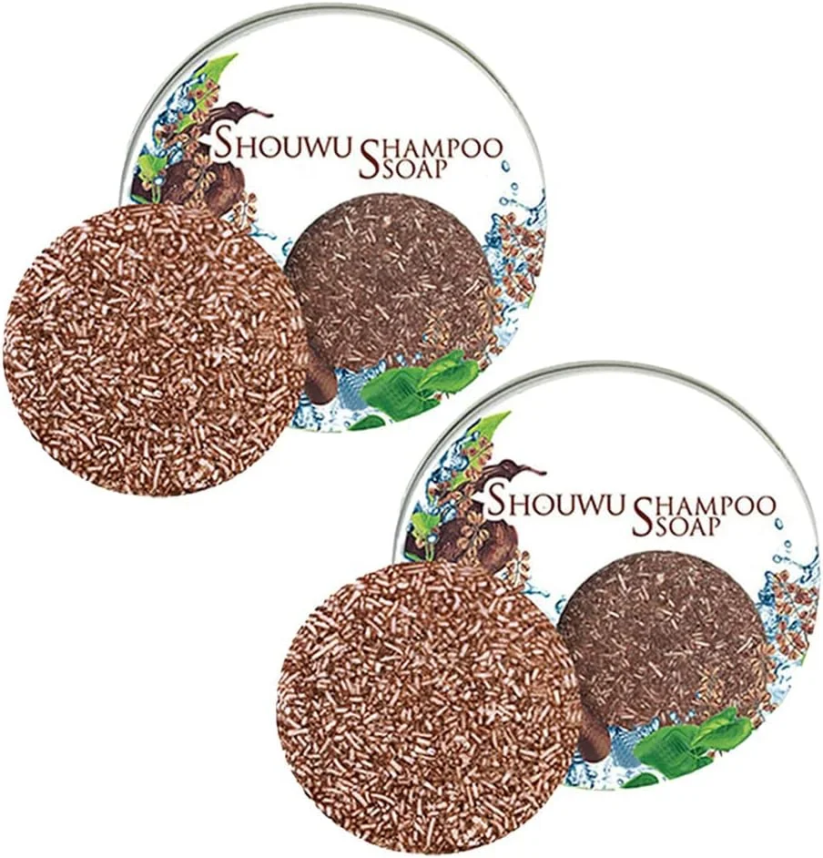 شامپو بار تیره کننده مو HairPlus Black، شامپو بار گیاهی تیره کننده مو، صابون تیره کننده مو Polygonum Multiflorum، شامپو بار ارگانیک رفع سفیدی مو، مرطوب کننده و ترمیم کننده موهای خشک و آسیب دیده (2 عدد)