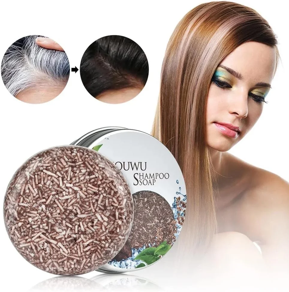 شامپو بار تیره کننده مو HairPlus Black، شامپو بار گیاهی تیره کننده مو، صابون تیره کننده مو Polygonum Multiflorum، شامپو بار ارگانیک رفع سفیدی مو، مرطوب کننده و ترمیم کننده موهای خشک و آسیب دیده (2 عدد)