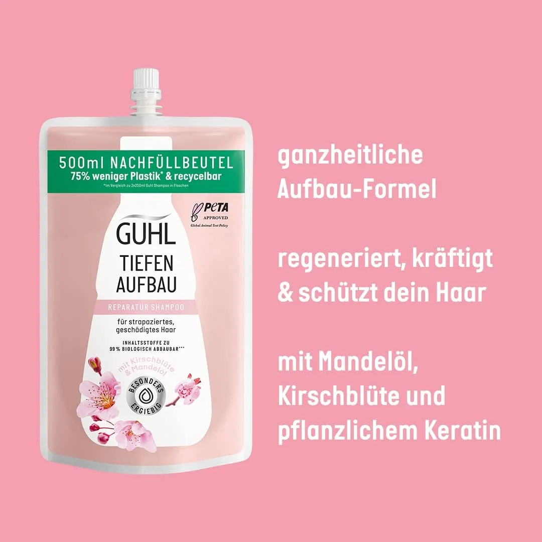 گوهل کیسه پرکننده عمیق 500 میلی لیتر – شامپو – ترمیم کننده ساختار مو – نوع مو: آسیب دیده، نیازمند ترمیم – کافی برای پر کردن 2 بطری گوهل