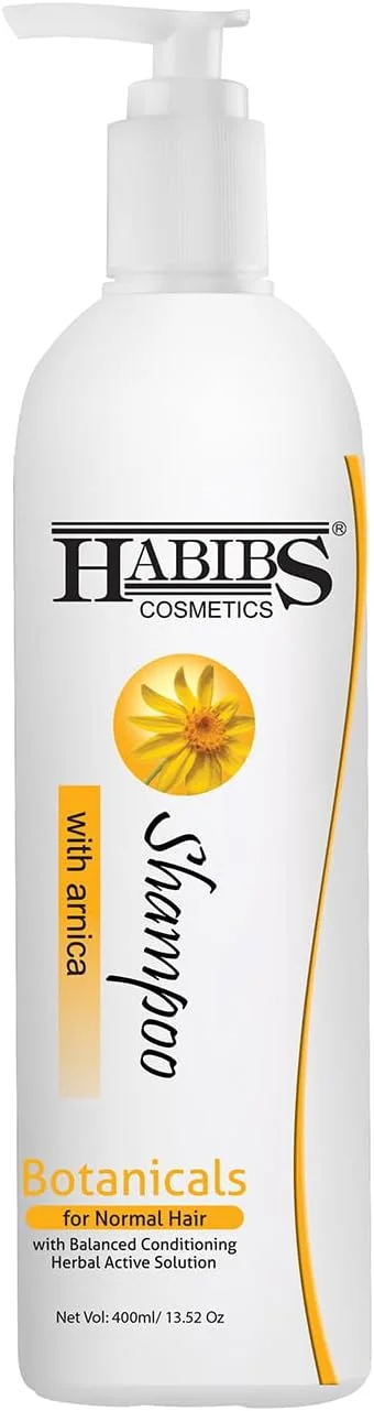 شامپو موی معمولی حاوی آرنیکا حبیبز کازمتیکس، ترمیم کننده آسیب دیدگی، جلوگیری از شکستگی و ریزش مو (400 میلی لیتر)