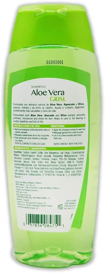 شامپو آلوئه ورا گریسی | محصول آبرسان مو با عصاره آلوئه، بدون پارابن برای موهای نرم و درخشان - 400 میلی لیتر