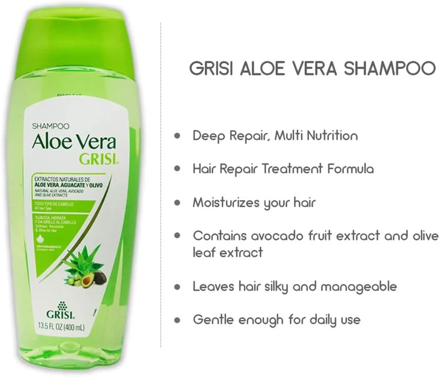 شامپو آلوئه ورا گریسی | محصول آبرسان مو با عصاره آلوئه، بدون پارابن برای موهای نرم و درخشان - 400 میلی لیتر