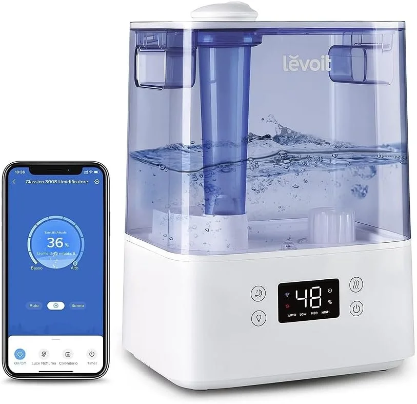 دستگاه بخور هوشمند Levoit مناسب اتاق خواب و کودک، 6 لیتری با پر کردن از بالا، مه خنک با حالت خواب آرام و کنترل الکسا برای گیاهان و حیوانات خانگی، آبی، Classic 300S