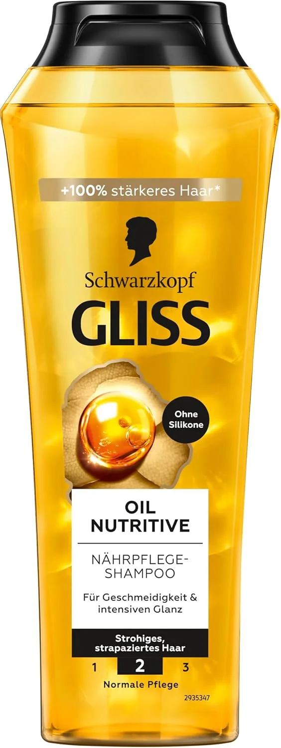 شامپو گلیس کر Oil Nutritive (250 میلی لیتر)، شامپو مو مراقبت تغذیه کننده فشرده برای موهای خشک و آسیب دیده، شامپو مراقبتی درخشش سالم به مو می بخشد