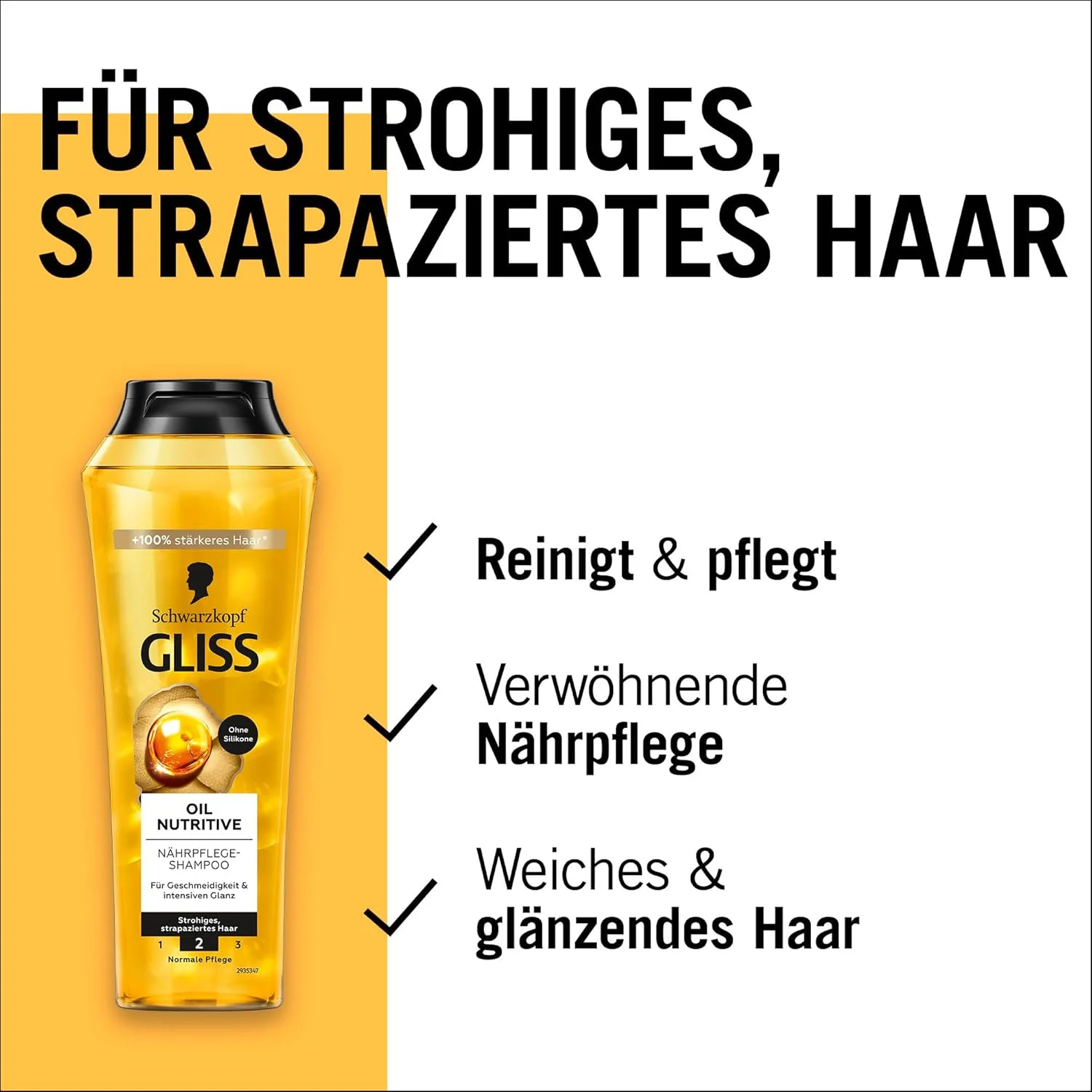 شامپو گلیس کر Oil Nutritive (250 میلی لیتر)، شامپو مو مراقبت تغذیه کننده فشرده برای موهای خشک و آسیب دیده، شامپو مراقبتی درخشش سالم به مو می بخشد