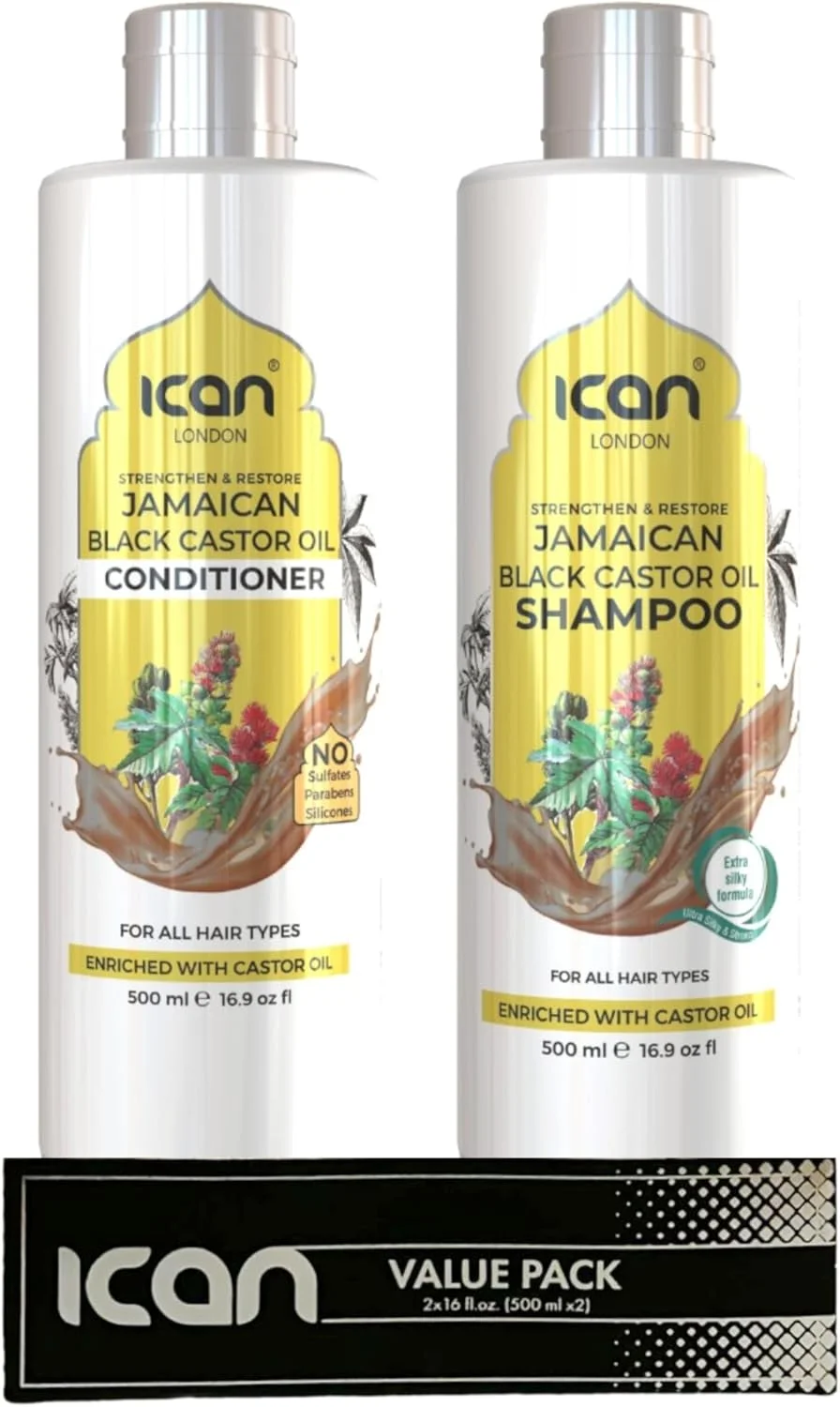 شامپو ضد شوره و تسکین دهنده خارش سر روغن کرچک جامائیکایی آیکان لندن و نرم کننده بدون سولفات 500 میلی لیتر x 2
