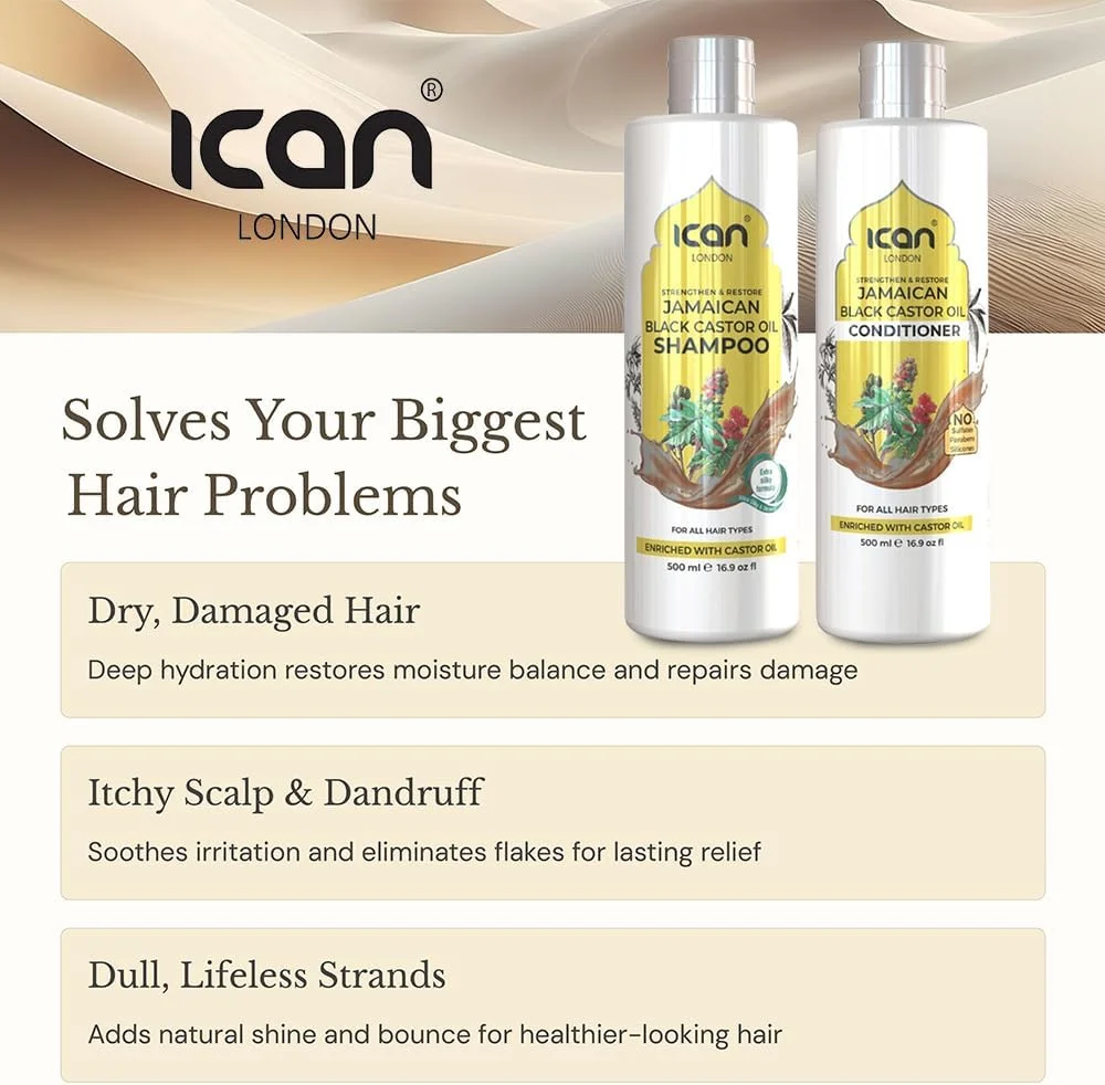 شامپو ضد شوره و تسکین دهنده خارش سر روغن کرچک جامائیکایی آیکان لندن و نرم کننده بدون سولفات 500 میلی لیتر x 2 شامپو ضد شوره و تسکین دهنده خارش سر روغن کرچک جامائیکایی آیکان لندن و نرم کننده بدون سولفات 500 میلی لیتر x 2