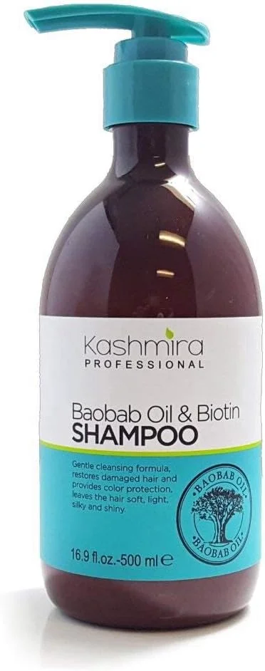 شامپو روغن بائوباب و بیوتین حرفه ای KASHMIRA - فرمول پاک کننده ملایم، موهای آسیب دیده را ترمیم می کند و از رنگ مو محافظت می کند، موهایی نرم، سبک، ابریشمی و براق به ارمغان می آورد