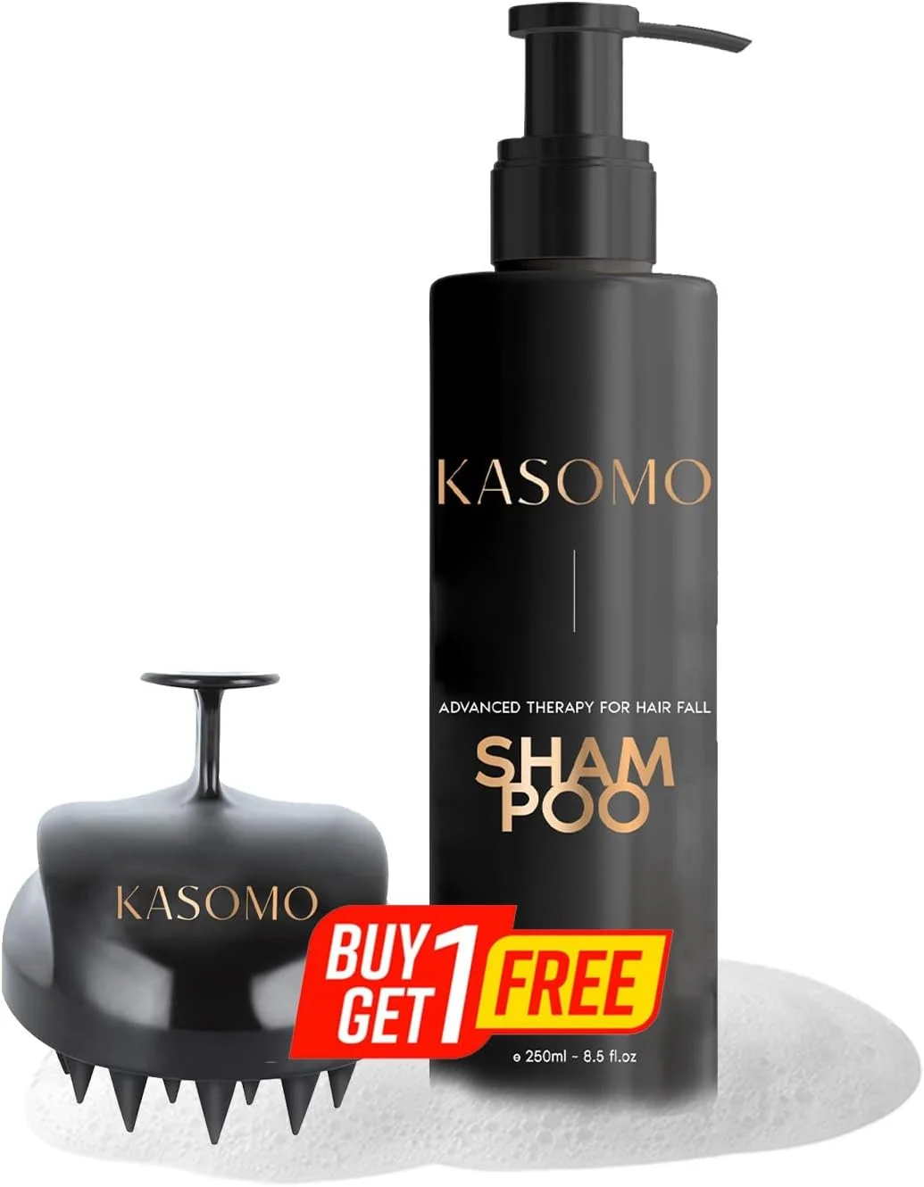 شامپو ضد ریزش و تقویت کننده مو KASOMO به همراه ماساژور سر رایگان، شامپو رشد مو، فرمول ضد نازک شدن و تغذیه انواع مو 250 میلی لیتر