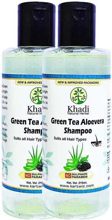 شامپو چای سبز و آلوئه ورا گیاهی Kartwiz برای رشد مو | ترمیم موهای آسیب دیده | موهای براق و قوی | بسته 2 عددی 210 میلی لیتری