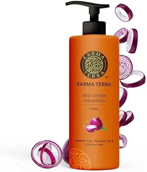 شامپو پیاز قرمز حرفه ای KARMA TERRA برای رشد مو و کنترل ریزش مو - حاوی عصاره روغن دانه پیاز قرمز، روغن دانه سیاه و بدون مواد شیمیایی - 250 میلی لیتر