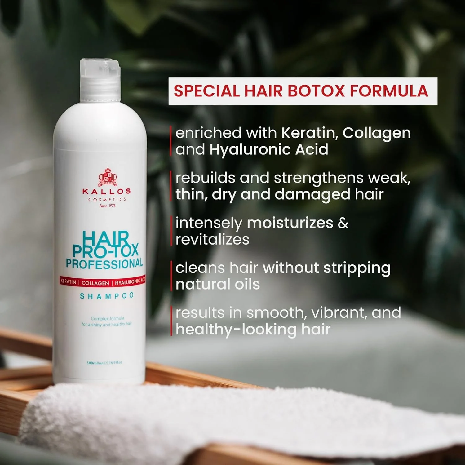 شامپو Kallos KJMN Hair Pro-tox حاوی کراتین، کلاژن و هیالورونیک اسید 500 میلی لیتر