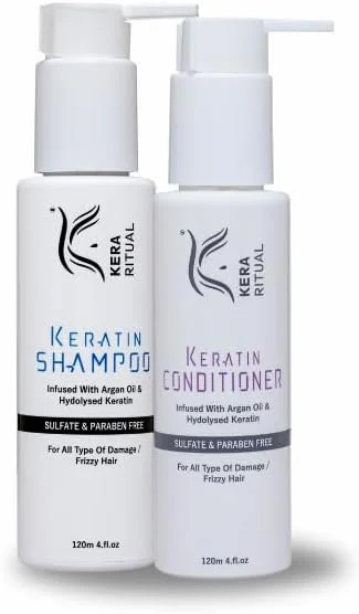 شامپو و نرم کننده کراتین KERA RITUAL (120 میلی لیتر/هر کدام) | حاوی روغن آرگان و کراتین هیدرولیز شده | بدون سولفات و پارابن شامپو و نرم کننده کراتین KERA RITUAL (120 میلی لیتر/هر کدام) | حاوی روغن آرگان و کراتین هیدرولیز شده | بدون سولفات و پارابن
