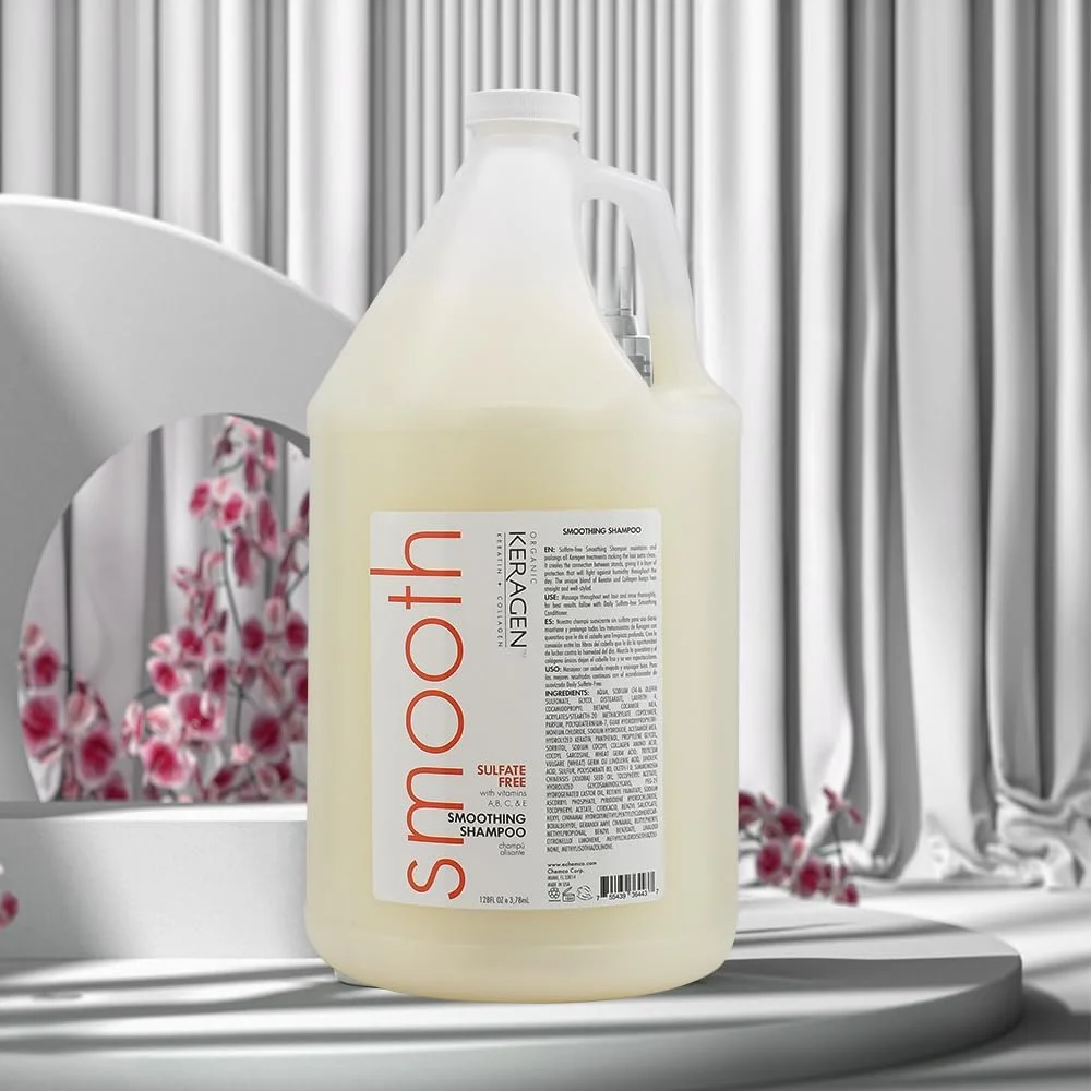 کراژن - شامپو صاف کننده مو حاوی کراتین و کلاژن برای انواع مو، بدون سولفات، 3785 میلی لیتر - مرطوب کننده، تقویت کننده، محافظت از رنگ مو و ترمیم کننده - حاوی پانتنول، ویتامین ها و روغن جوجوبا