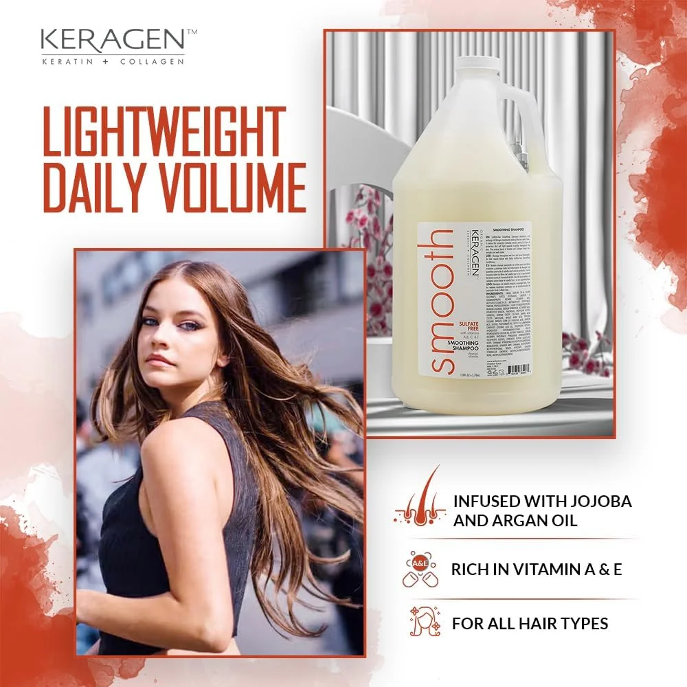 کراژن - شامپو صاف کننده مو حاوی کراتین و کلاژن برای انواع مو، بدون سولفات، 3785 میلی لیتر - مرطوب کننده، تقویت کننده، محافظت از رنگ مو و ترمیم کننده - حاوی پانتنول، ویتامین ها و روغن جوجوبا